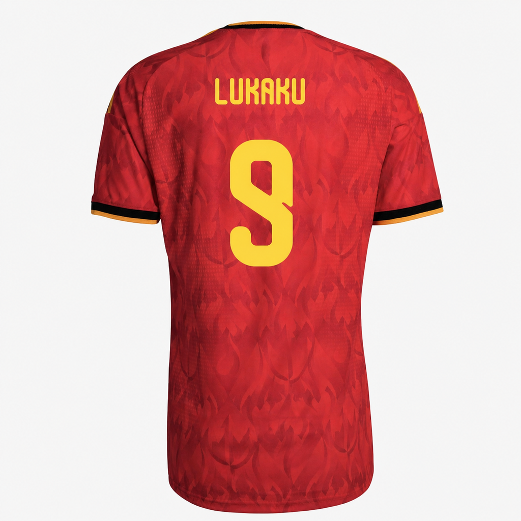 Camiseta Primera Equipación Bélgica Mundial 2026 — Romelu Lukaku 9 — frente y espalda