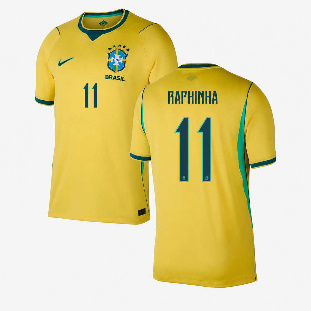 Camiseta Primera Equipación Brasil Mundial 2026 — Raphinha 11 — frente y espalda