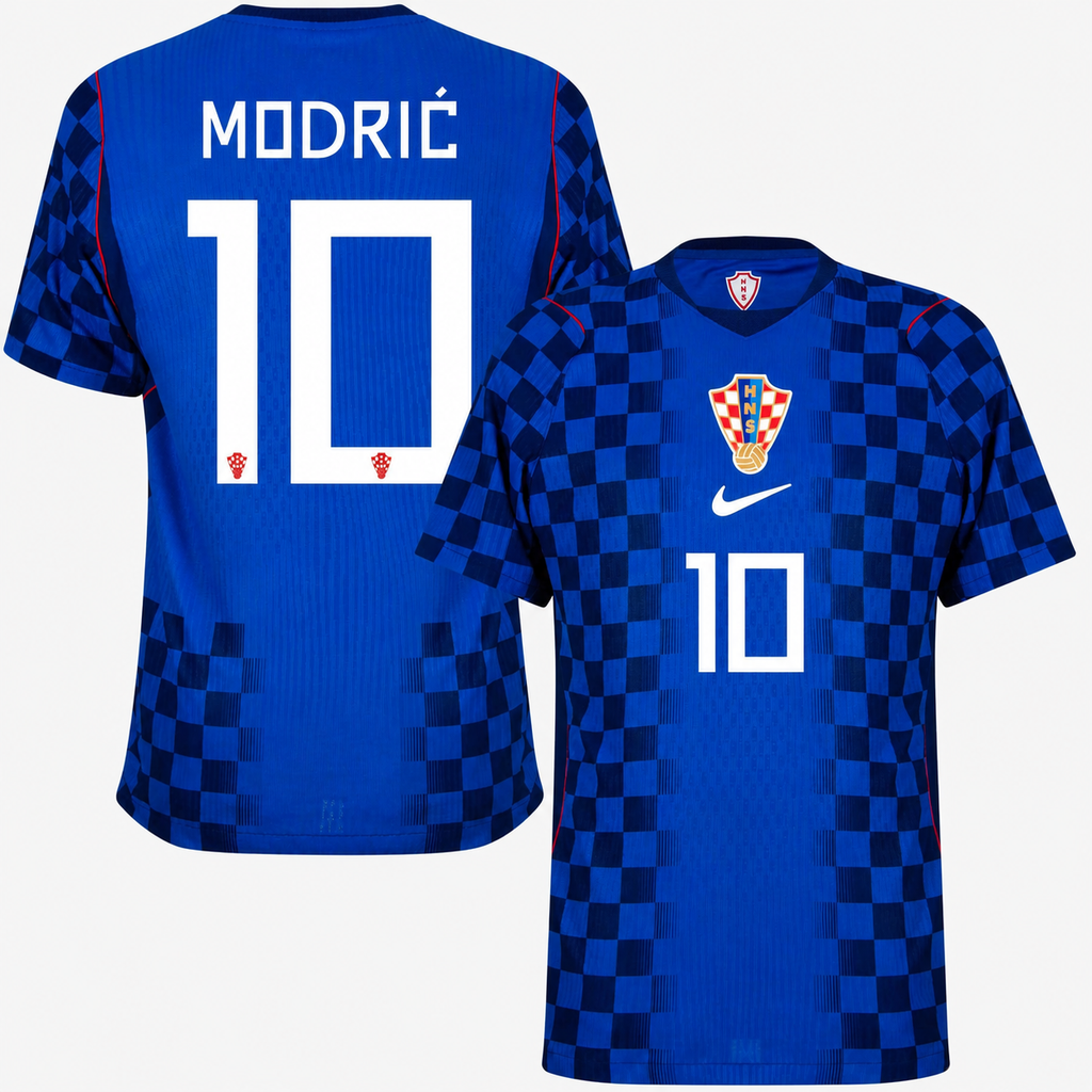 Camiseta Segunda Equipación Croacia Mundial 2026 — Luka Modrić 10 — frente y espalda