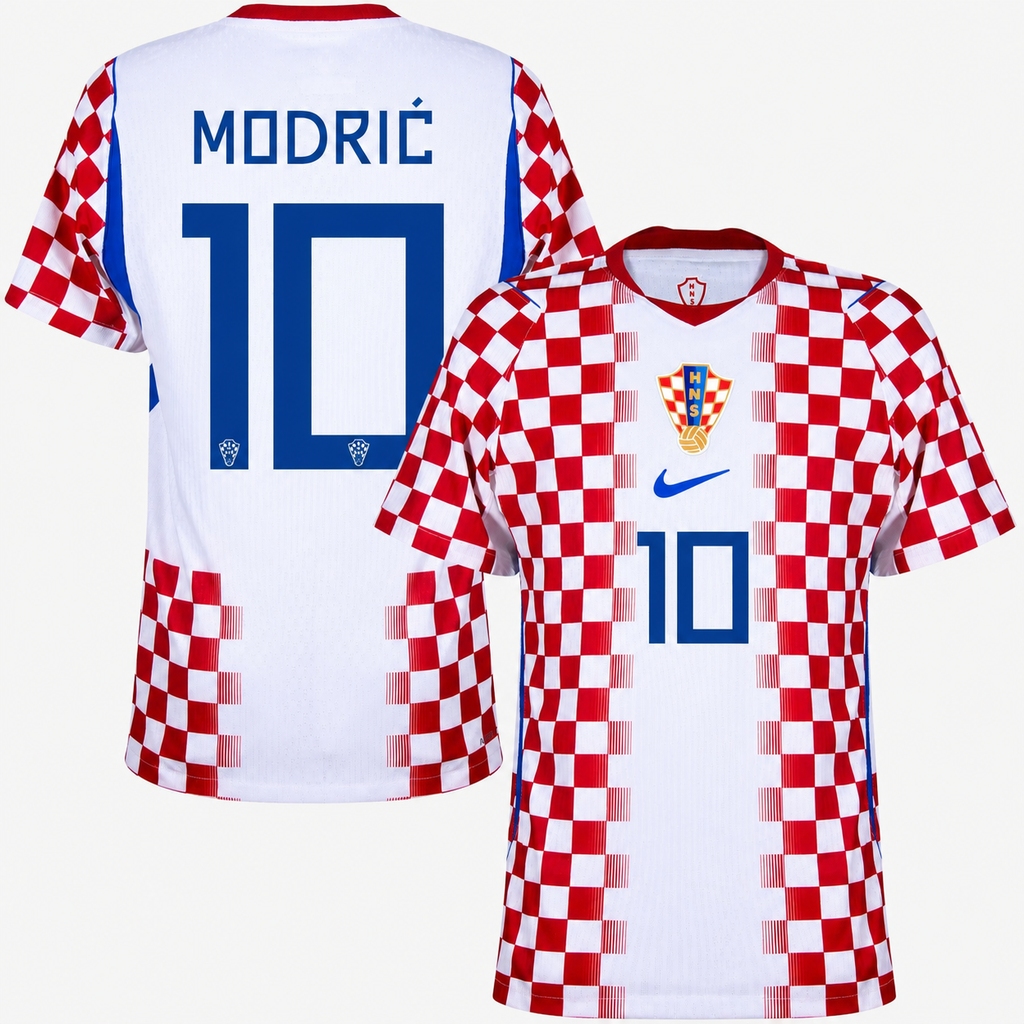 Camiseta Primera Equipación Croacia Mundial 2026 — Luka Modrić 10 — frente y espalda