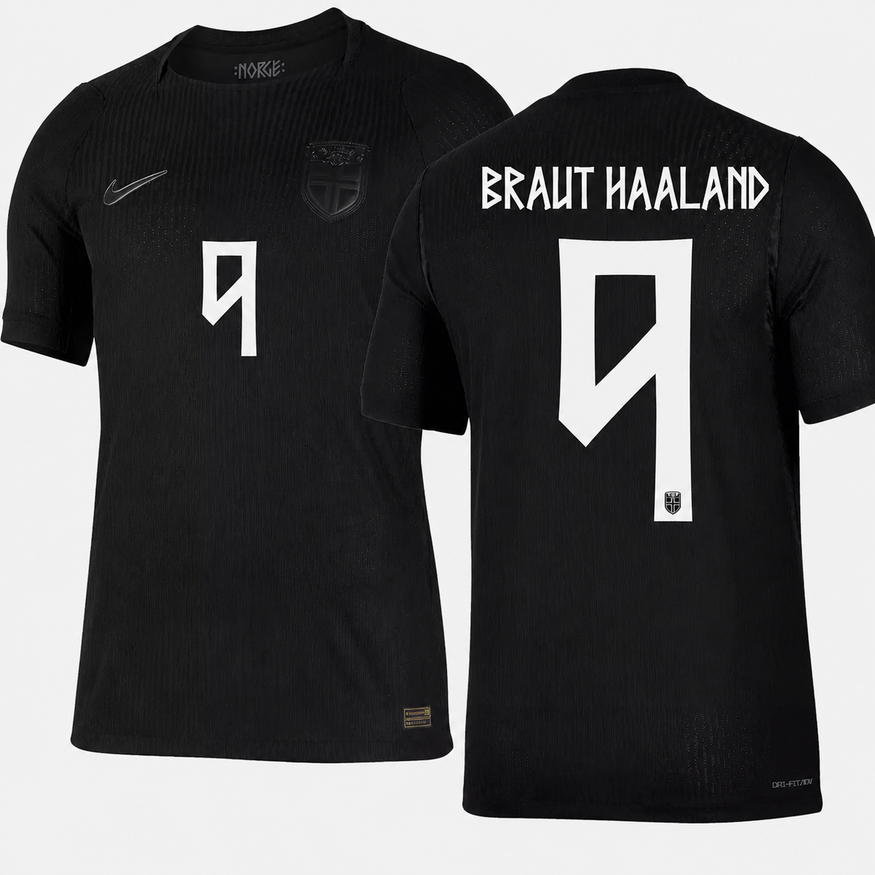 Camiseta Segunda Equipación Noruega Mundial 2026 — Erling Haaland 9 — frente y espalda