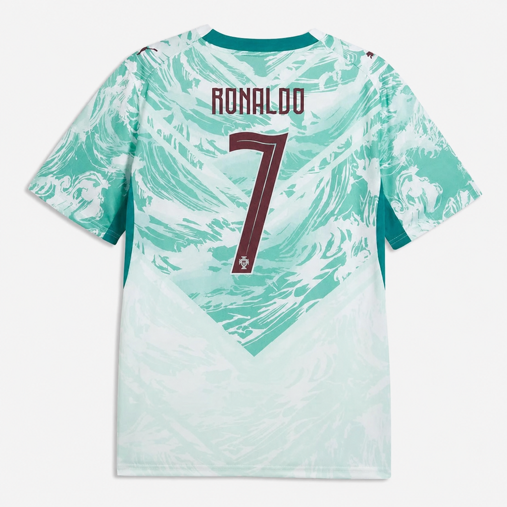 Camiseta Segunda Equipación Portugal Mundial 2026 — Cristiano Ronaldo 7 — frente y espalda
